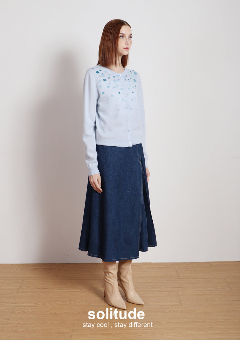 Navy Washed Denim Long Skirt