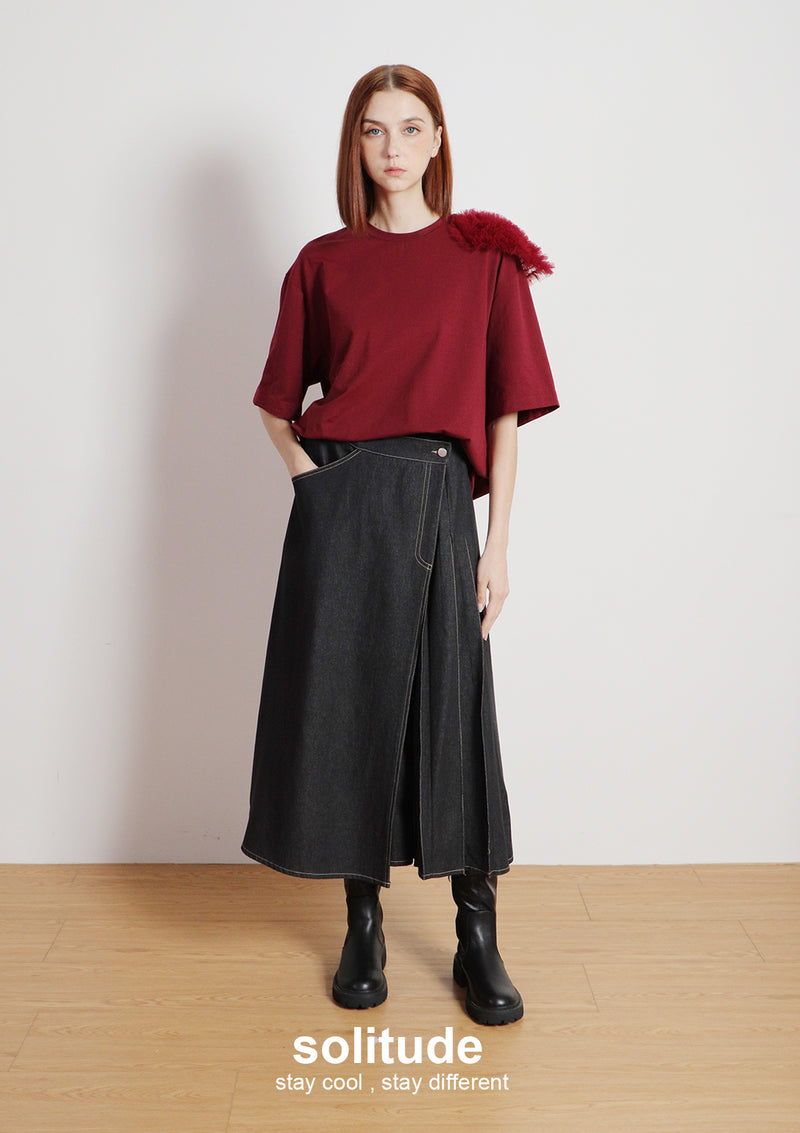 Unwashed Denim Long Skirt