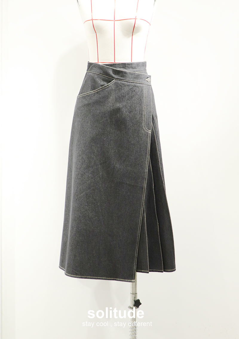 Unwashed Denim Long Skirt