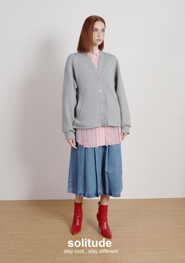 Grey Oversized Knitted Jacket