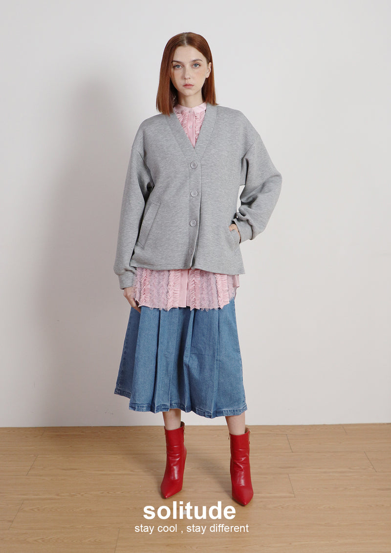 Grey Oversized Knitted Jacket