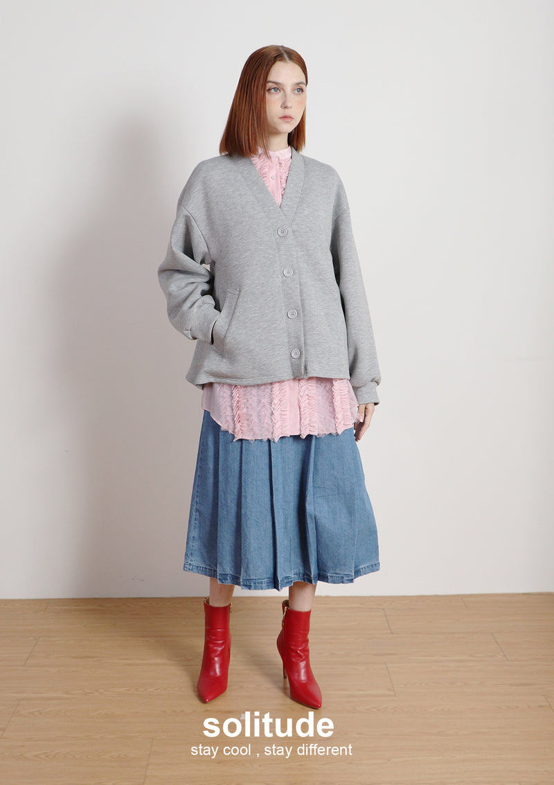 Grey Oversized Knitted Jacket