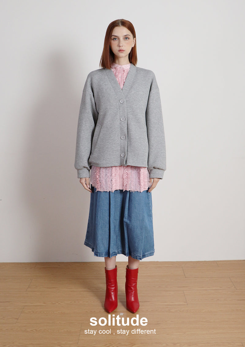 Grey Oversized Knitted Jacket