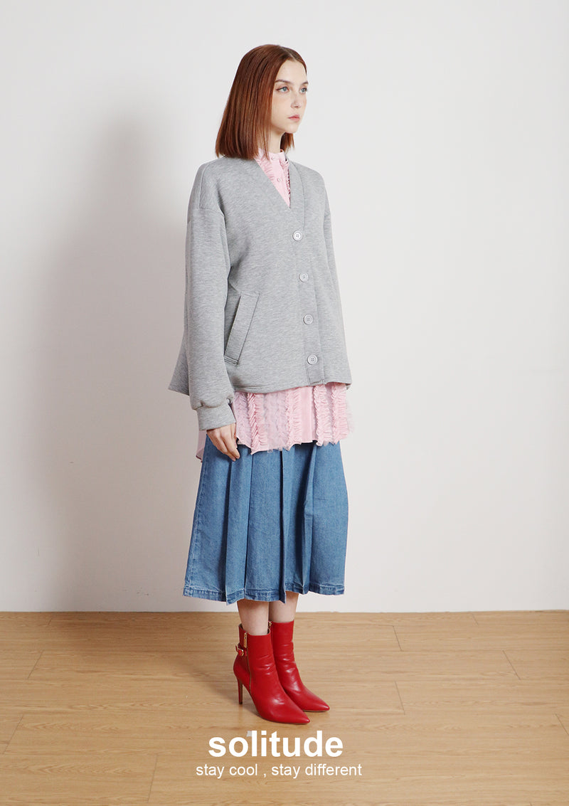 Grey Oversized Knitted Jacket