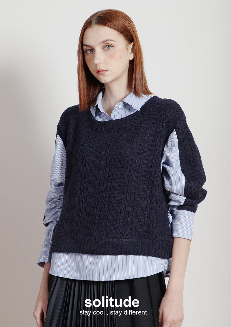Navy Mixed Fabrics Layered Shirt