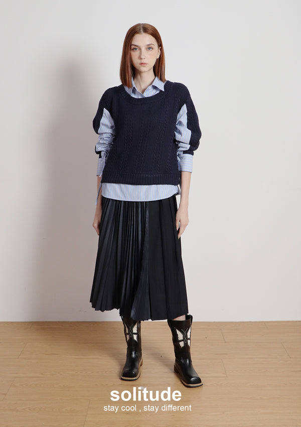 Navy Mixed Fabrics Layered Shirt