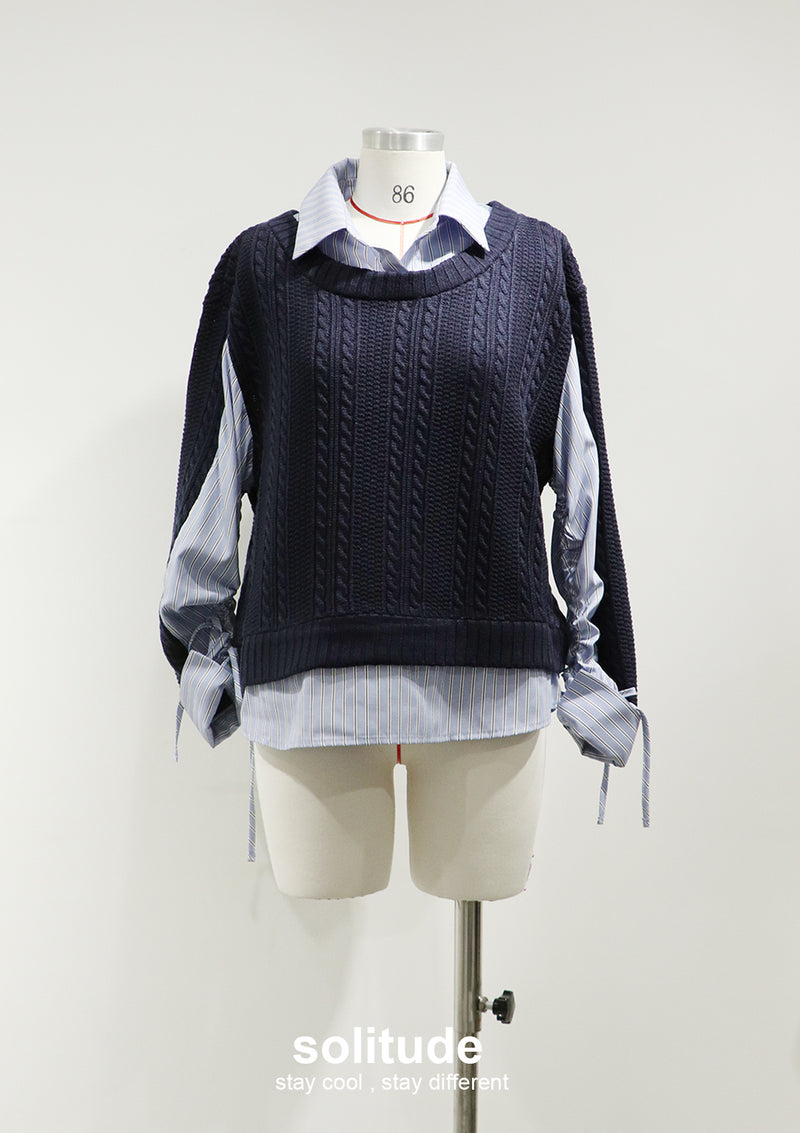 Navy Mixed Fabrics Layered Shirt