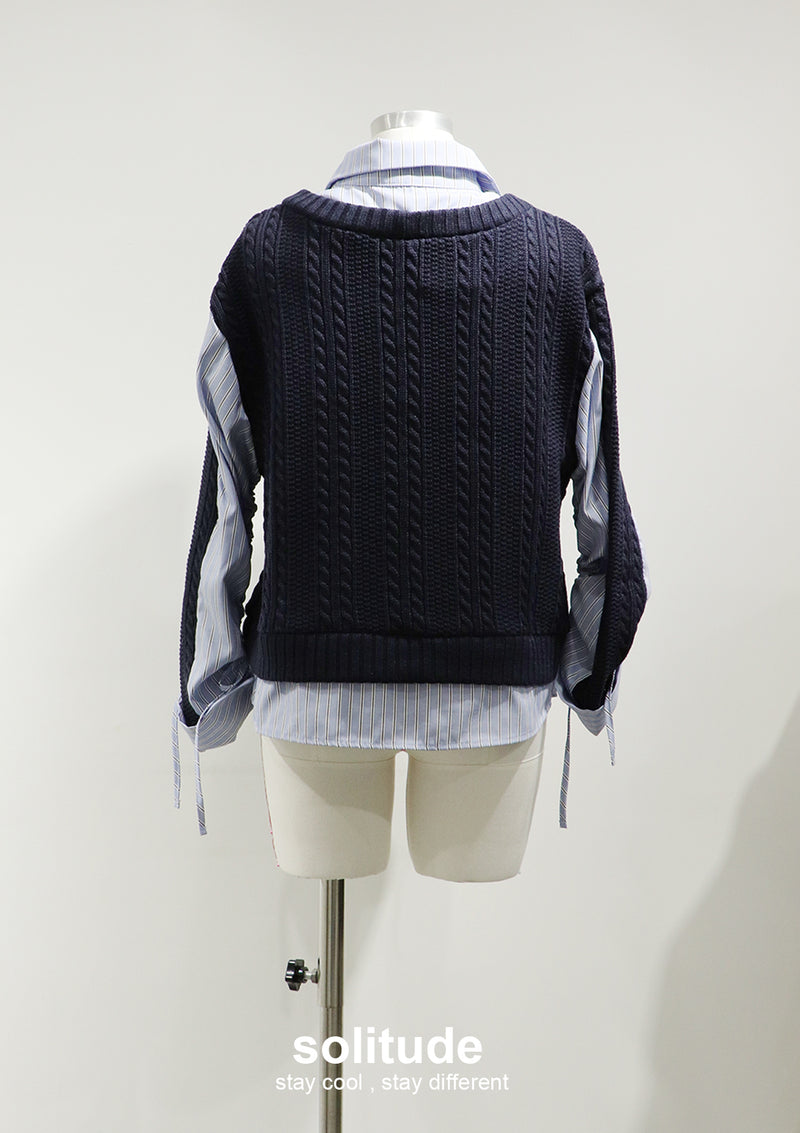 Navy Mixed Fabrics Layered Shirt