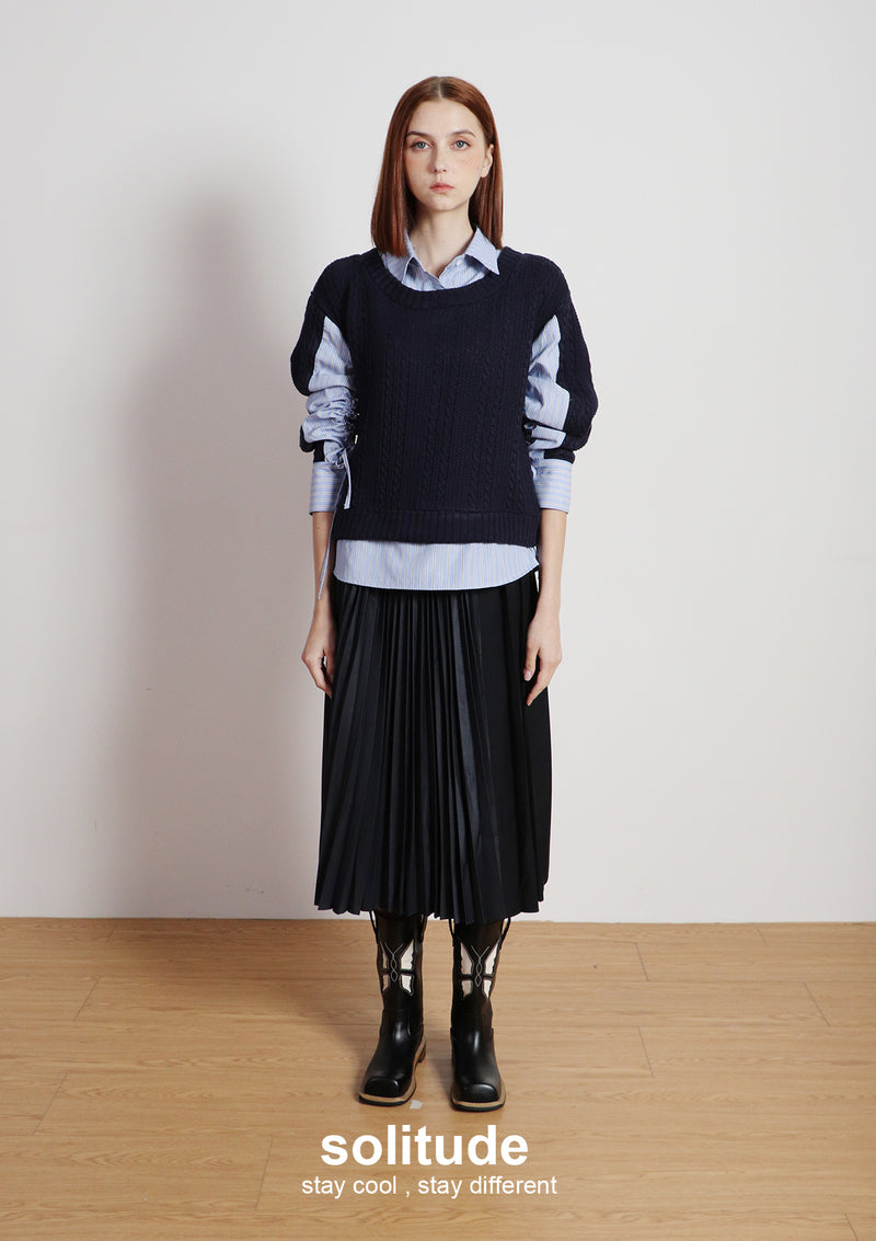Navy Mixed Fabrics Layered Shirt