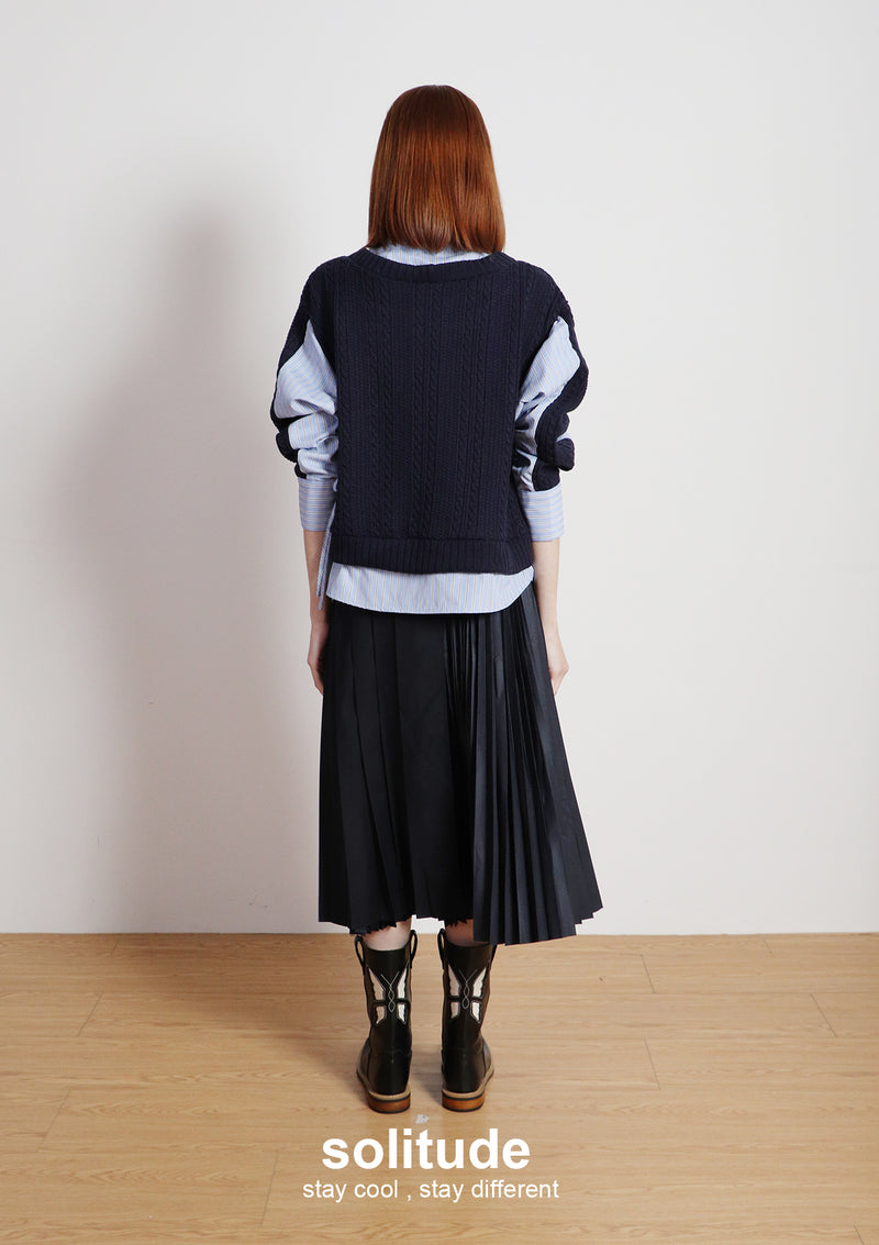 Navy Mixed Fabrics Layered Shirt