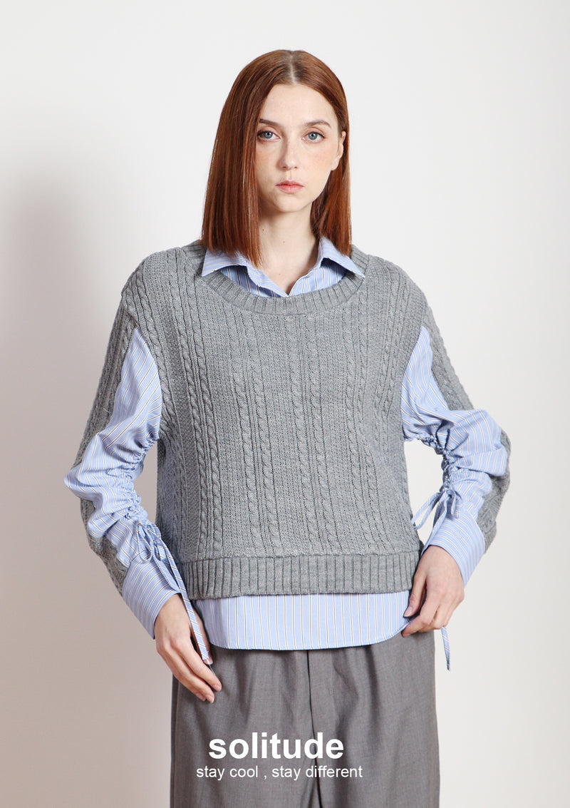 Grey Mixed Fabrics Layered Shirt