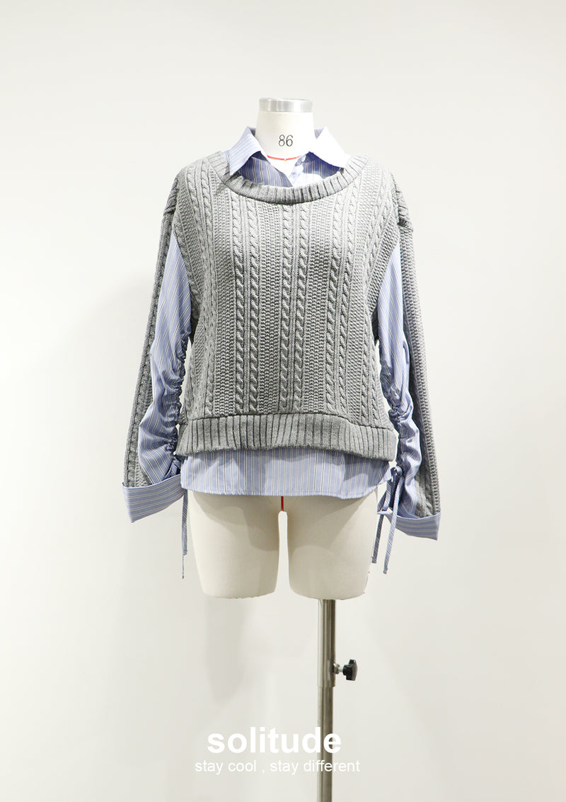 Grey Mixed Fabrics Layered Shirt
