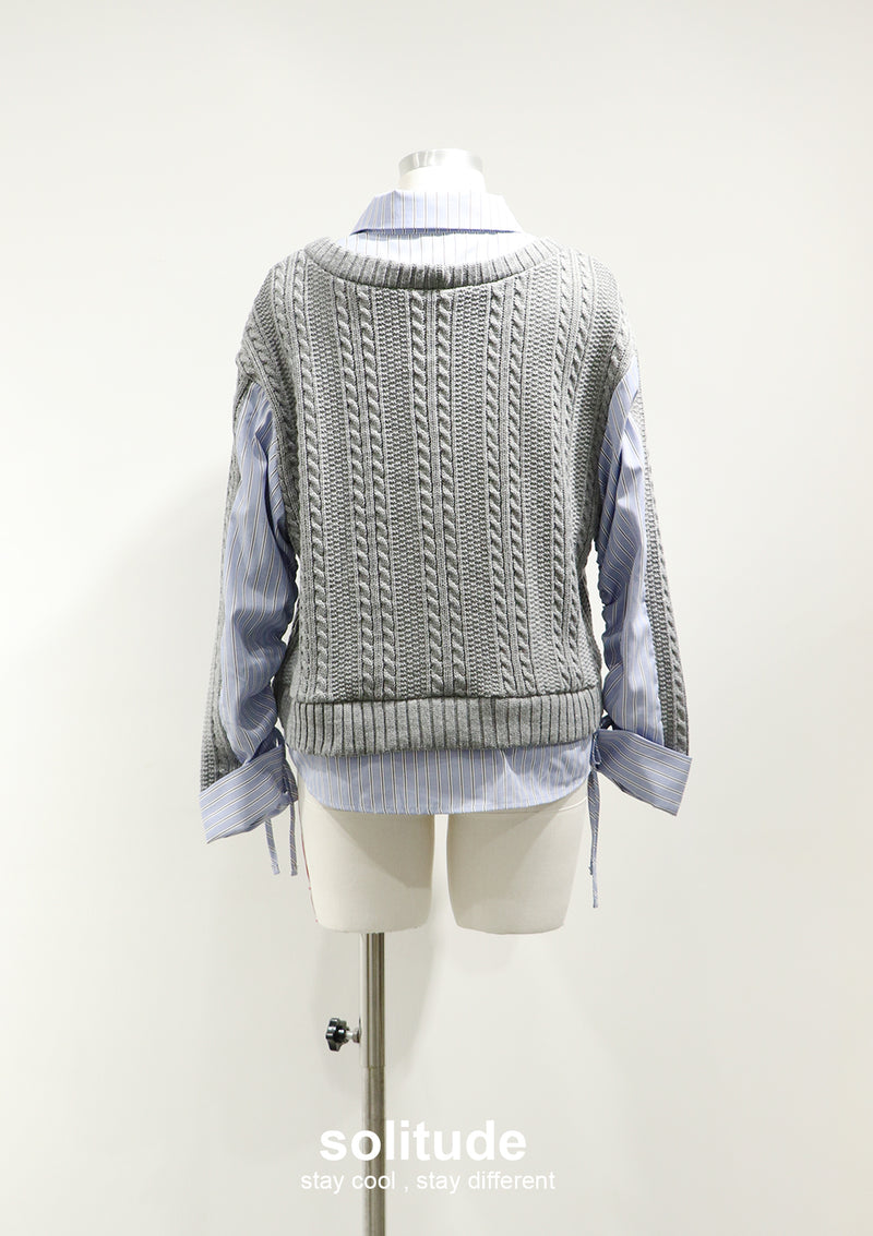 Grey Mixed Fabrics Layered Shirt