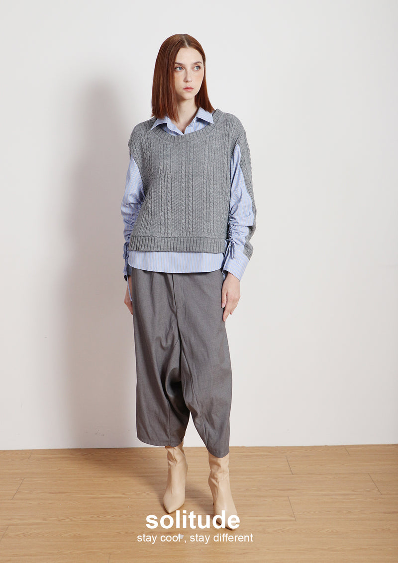 Grey Mixed Fabrics Layered Shirt