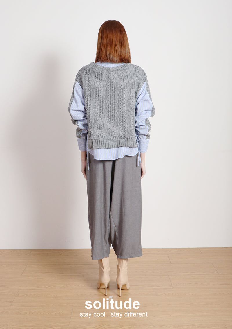 Grey Mixed Fabrics Layered Shirt