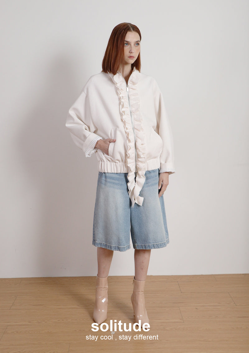 Off-white Ruffles Zip-up Wool Jacket