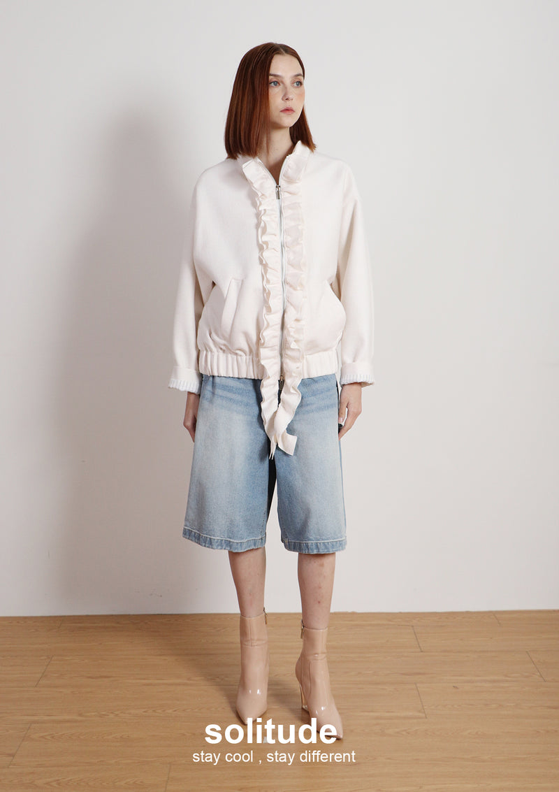 Off-white Ruffles Zip-up Wool Jacket