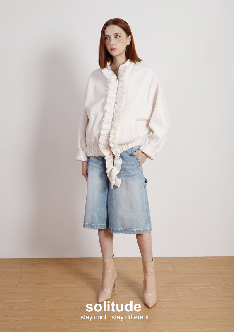 Off-white Ruffles Zip-up Wool Jacket