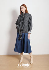 Charcoal Ruffles Zip-up Wool Jacket