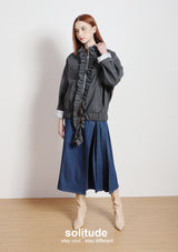 Charcoal Ruffles Zip-up Wool Jacket