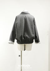 Charcoal Ruffles Zip-up Wool Jacket