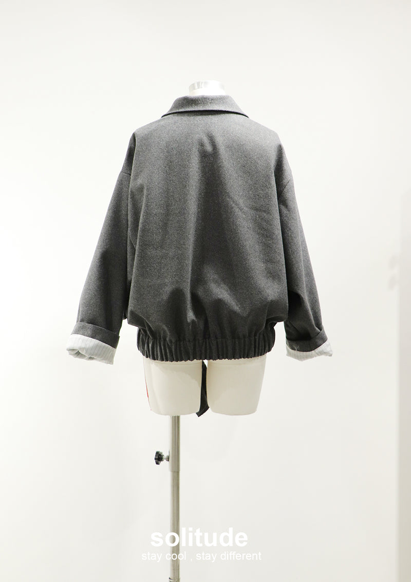 Charcoal Ruffles Zip-up Wool Jacket