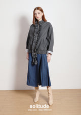 Charcoal Ruffles Zip-up Wool Jacket