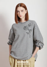Grey Striped Flowers Top