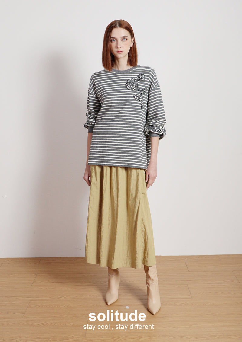 Grey Striped Flowers Top