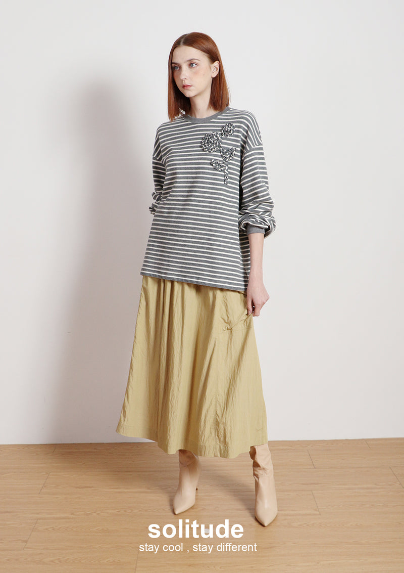 Grey Striped Flowers Top