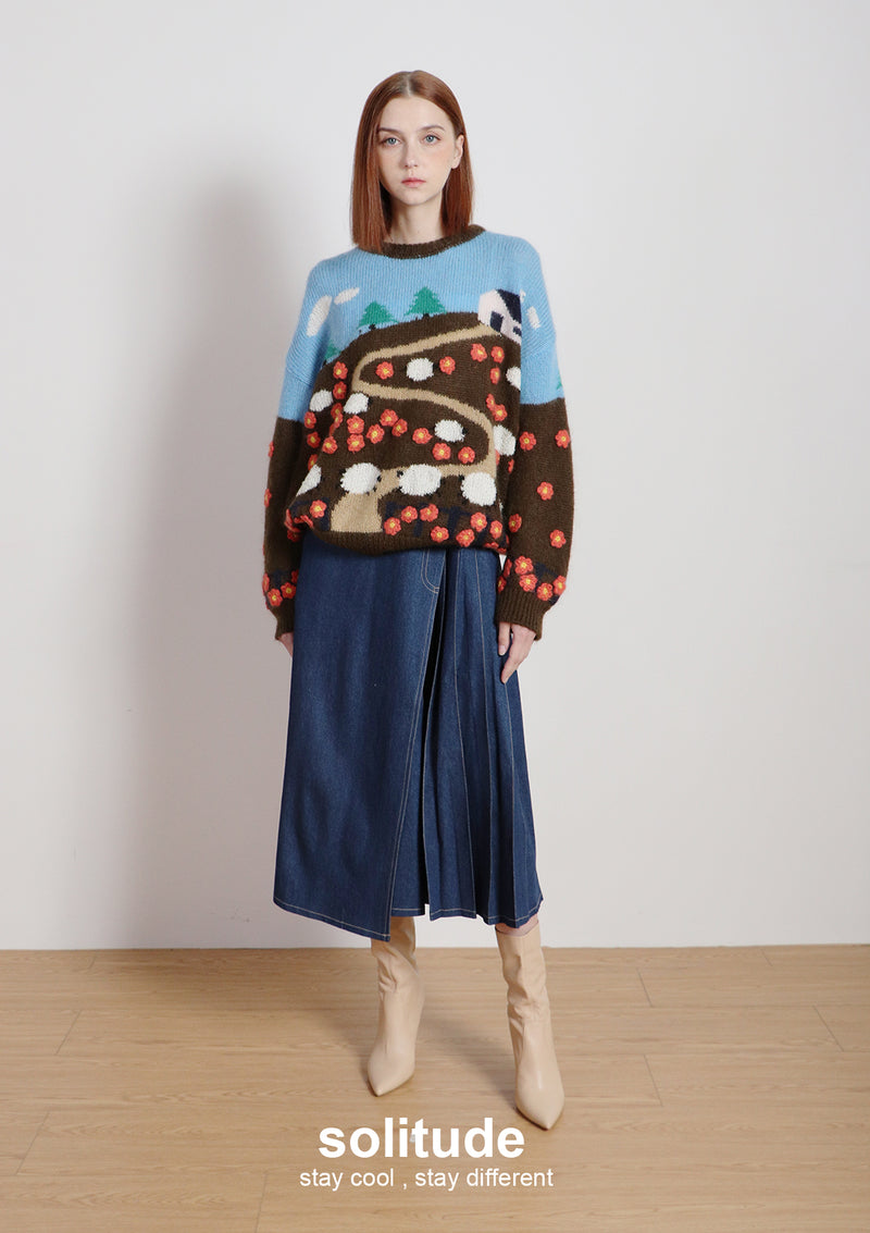 Blue Garden Patterned Wool Top
