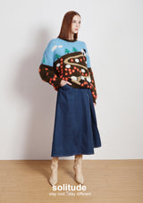 Blue Garden Patterned Wool Top