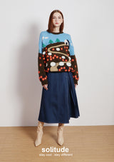 Blue Garden Patterned Wool Top