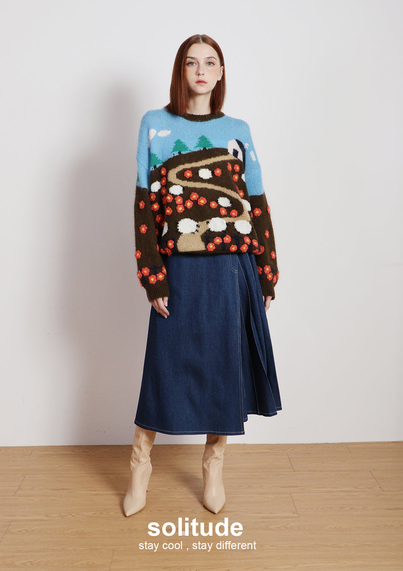 Blue Garden Patterned Wool Top