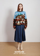 Blue Garden Patterned Wool Top