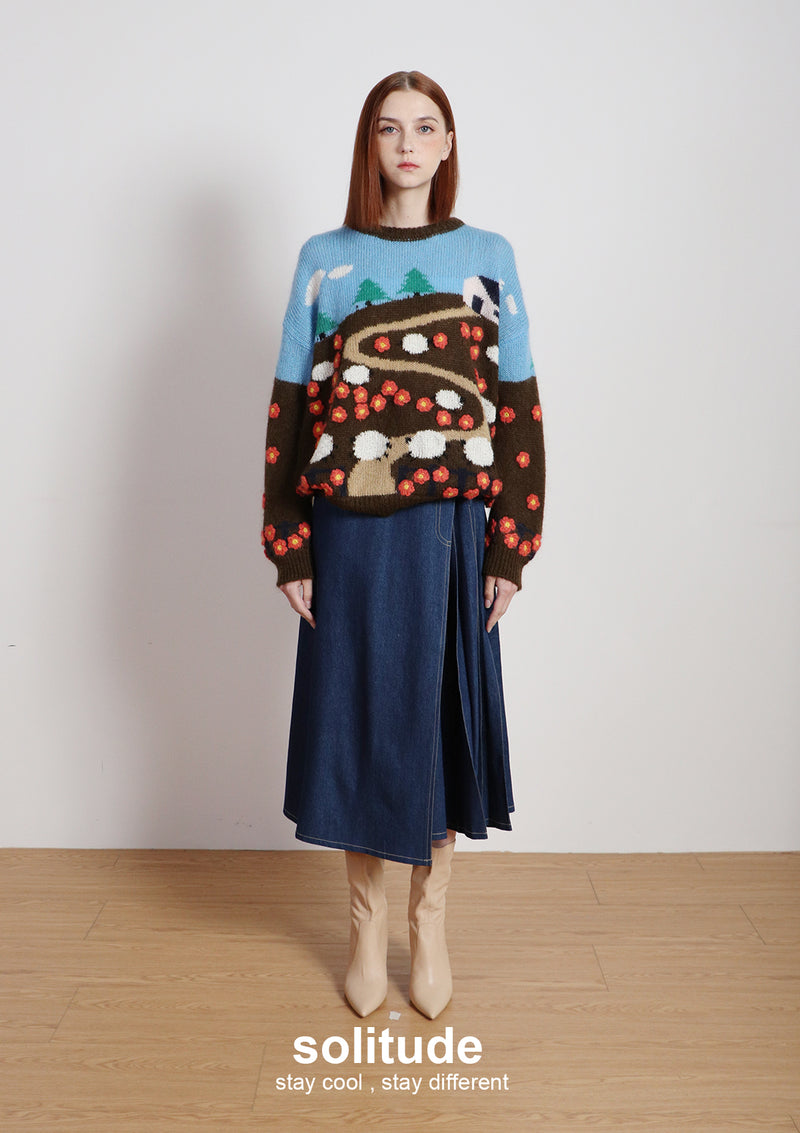 Blue Garden Patterned Wool Top