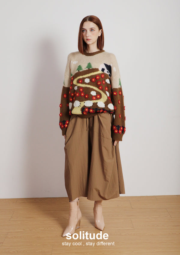 Beige Garden Patterned Wool Top