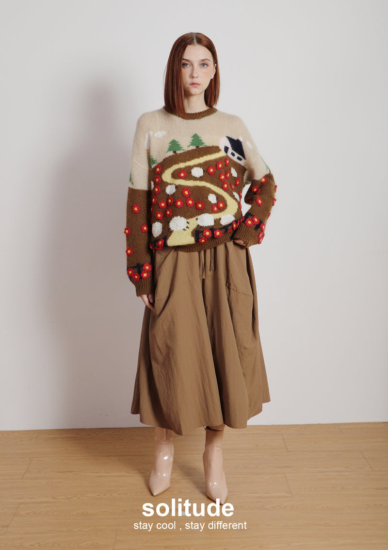 Beige Garden Patterned Wool Top