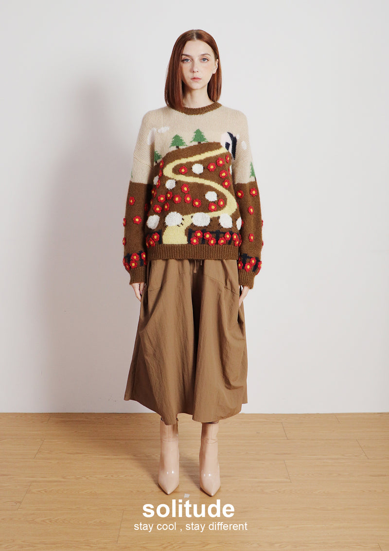 Beige Garden Patterned Wool Top