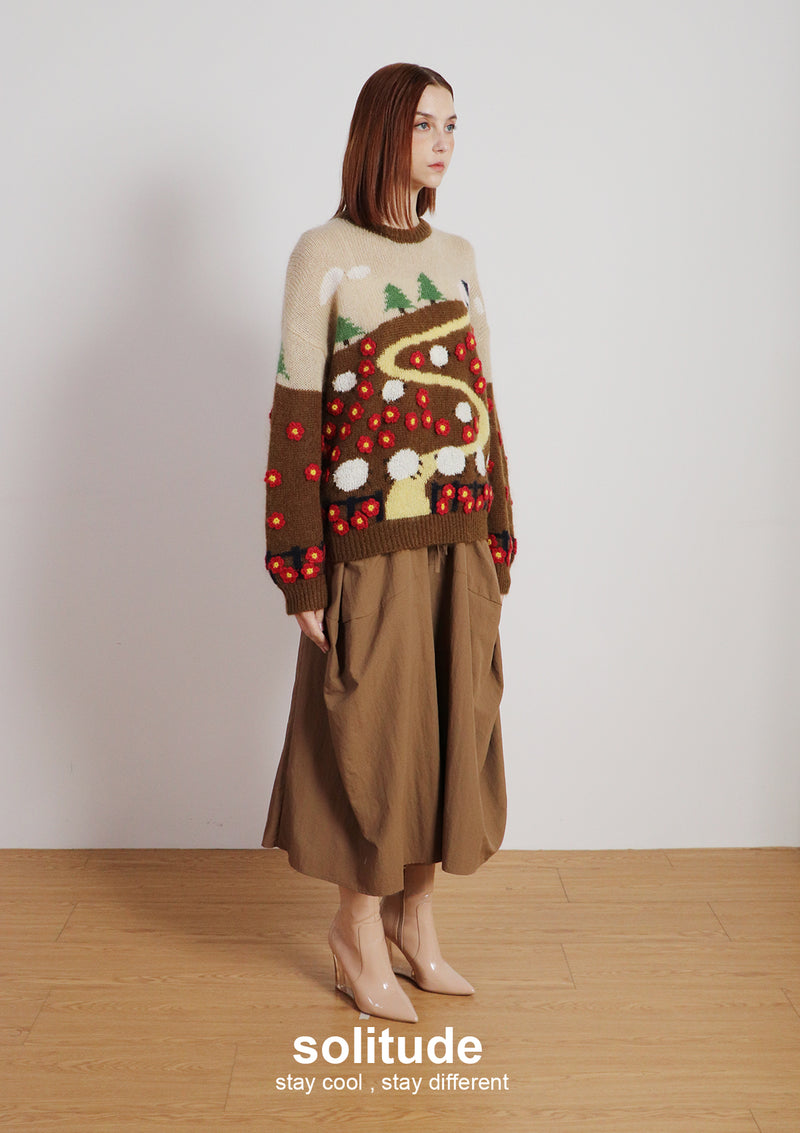 Beige Garden Patterned Wool Top