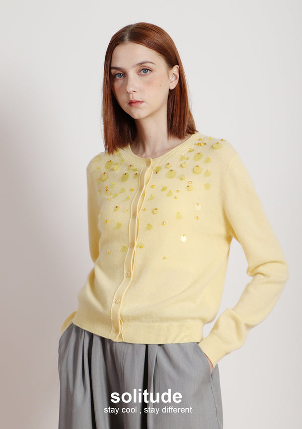 Yellow Blue Beaded Cadigan