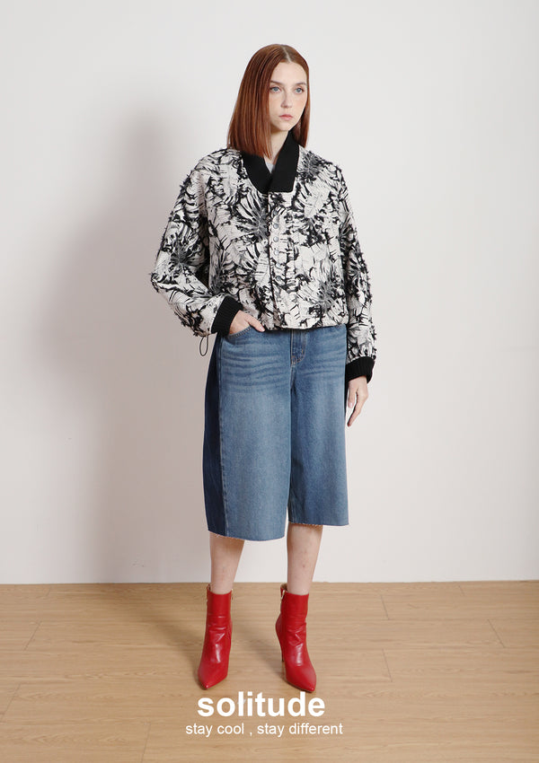 Black & White Pattern Cropped Jacket