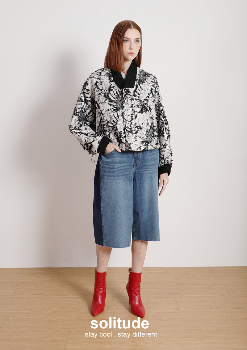 Black & White Pattern Cropped Jacket