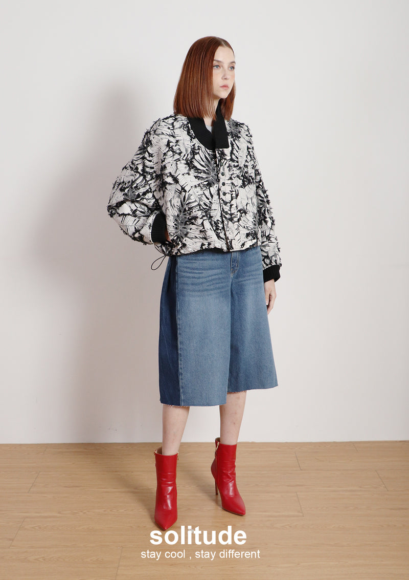 Black & White Pattern Cropped Jacket