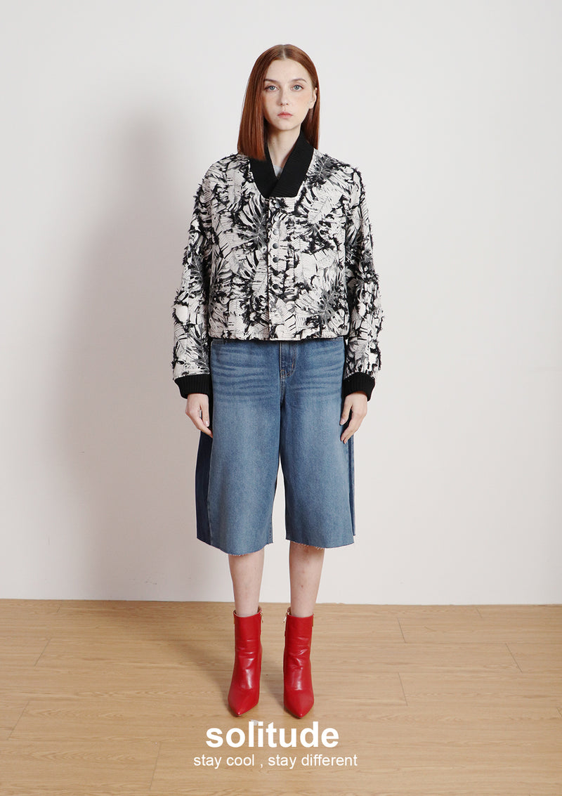 Black & White Pattern Cropped Jacket