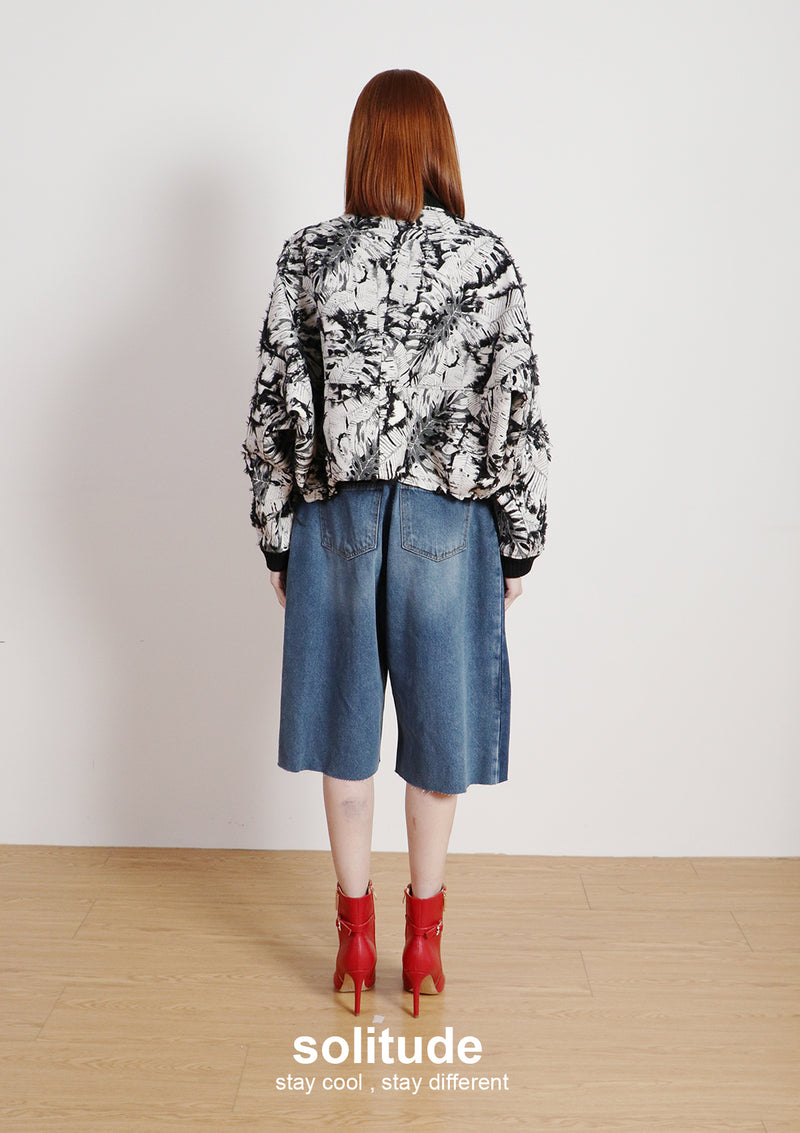 Black & White Pattern Cropped Jacket