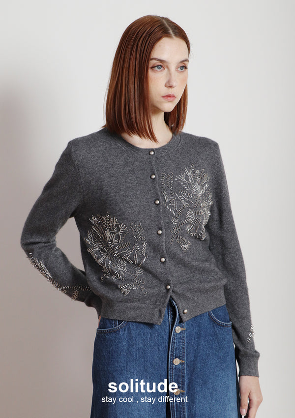 Embroidered Beaded Knit Cardigan