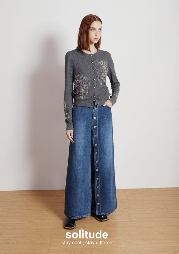 Embroidered Beaded Knit Cardigan