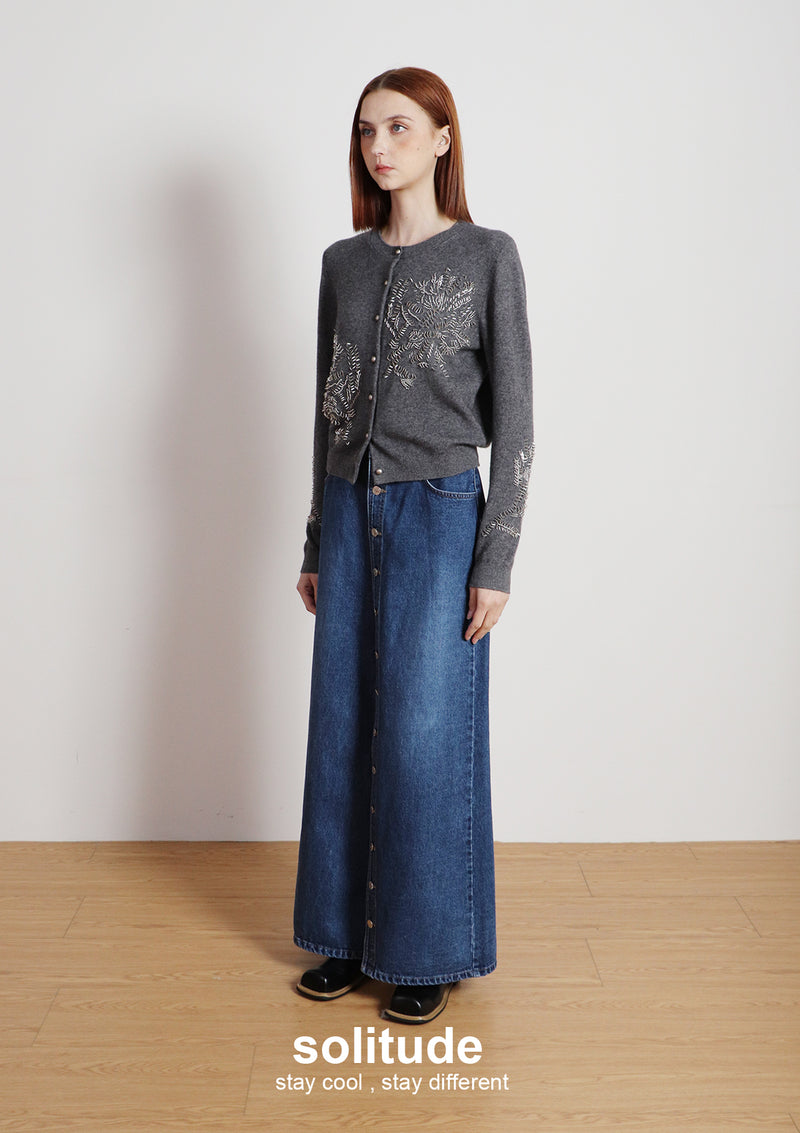 Embroidered Beaded Knit Cardigan