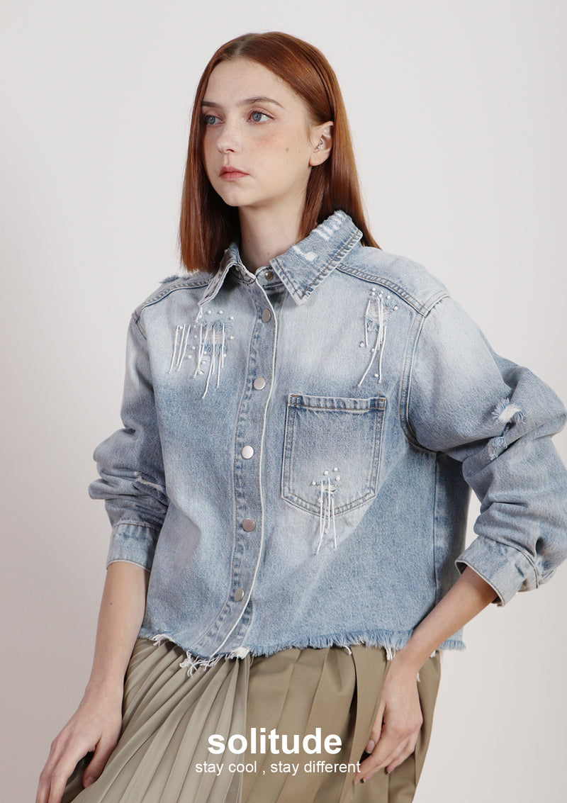 Embroidered Beaded Denim Jacket